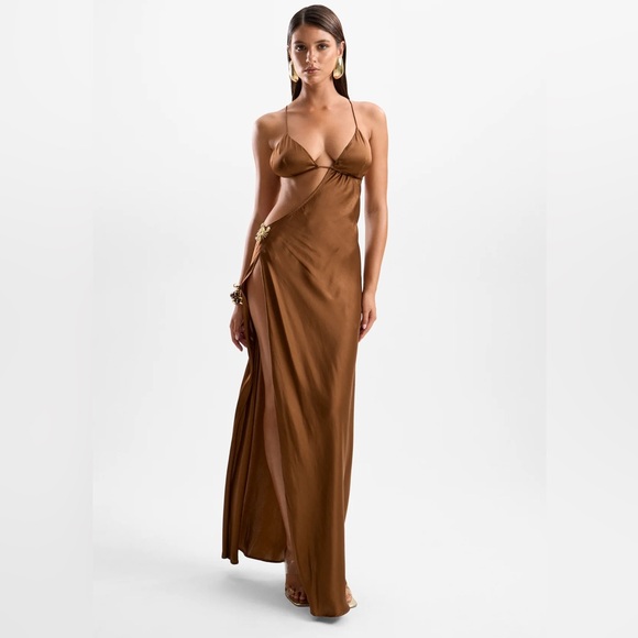 Cin Cin Dresses & Skirts - NWT Cin Cin VILLA LOBSTER MAXI DRESS - MOCHA in brown satin dress
